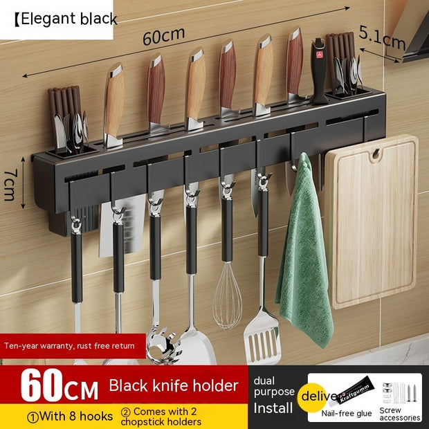 Wall-Mounted Kitchen Storage Rack with No Drilling Hooks