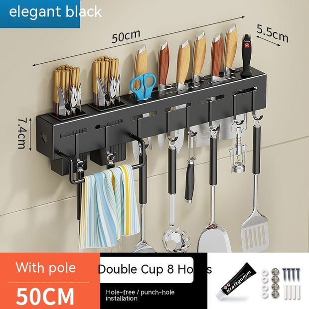 Wall-Mounted Kitchen Storage Rack with No Drilling Hooks