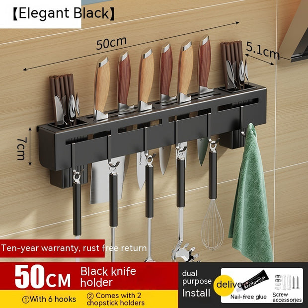 Wall-Mounted Kitchen Storage Rack with No Drilling Hooks