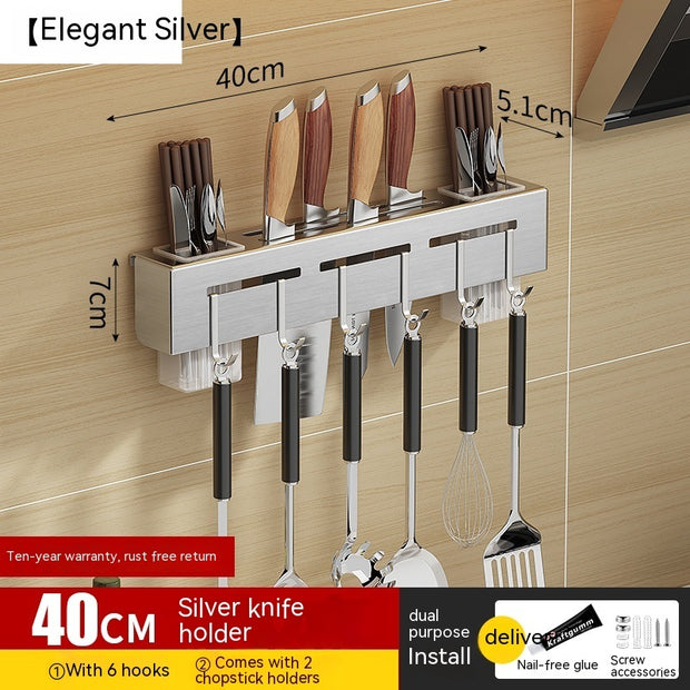 Wall-Mounted Kitchen Storage Rack with No Drilling Hooks