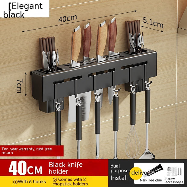 Wall-Mounted Kitchen Storage Rack with No Drilling Hooks