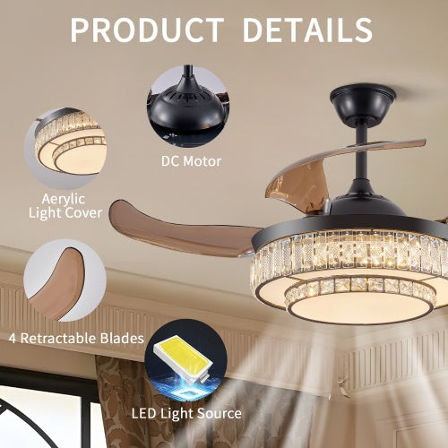 Modern LED Retractable Ceiling Fan With Light And Remote Control