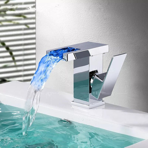 LED Luminous Waterfall Faucet for Bathroom Sinks