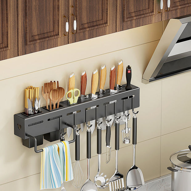 Wall-Mounted Kitchen Storage Rack with No Drilling Hooks