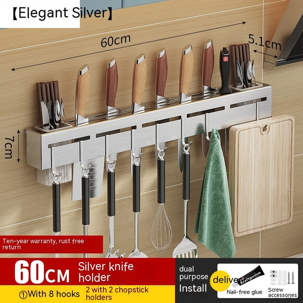 Wall-Mounted Kitchen Storage Rack with No Drilling Hooks