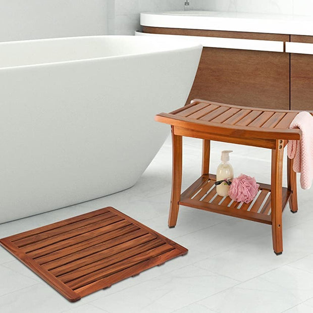 Solid Wood Waterproof Shower Mat with Non-Slip Design