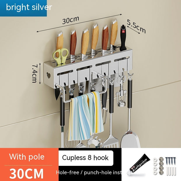 Wall-Mounted Kitchen Storage Rack with No Drilling Hooks