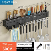 Wall-Mounted Kitchen Storage Rack with No Drilling Hooks