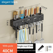 Wall-Mounted Kitchen Storage Rack with No Drilling Hooks