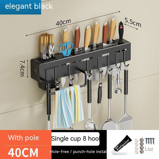 Wall-Mounted Kitchen Storage Rack with No Drilling Hooks