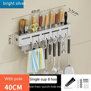 Wall-Mounted Kitchen Storage Rack with No Drilling Hooks