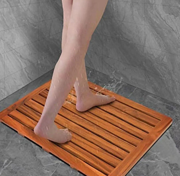 Solid Wood Waterproof Shower Mat with Non-Slip Design