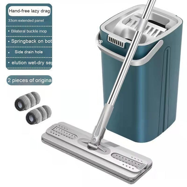 Hands-Free Household Mop with Dry-Wet Separation and Flat Plate Bucket