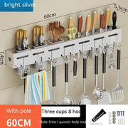 Wall-Mounted Kitchen Storage Rack with No Drilling Hooks