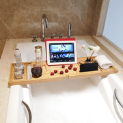 Expandable Bamboo Bathtub Caddy for Relaxing Soaks